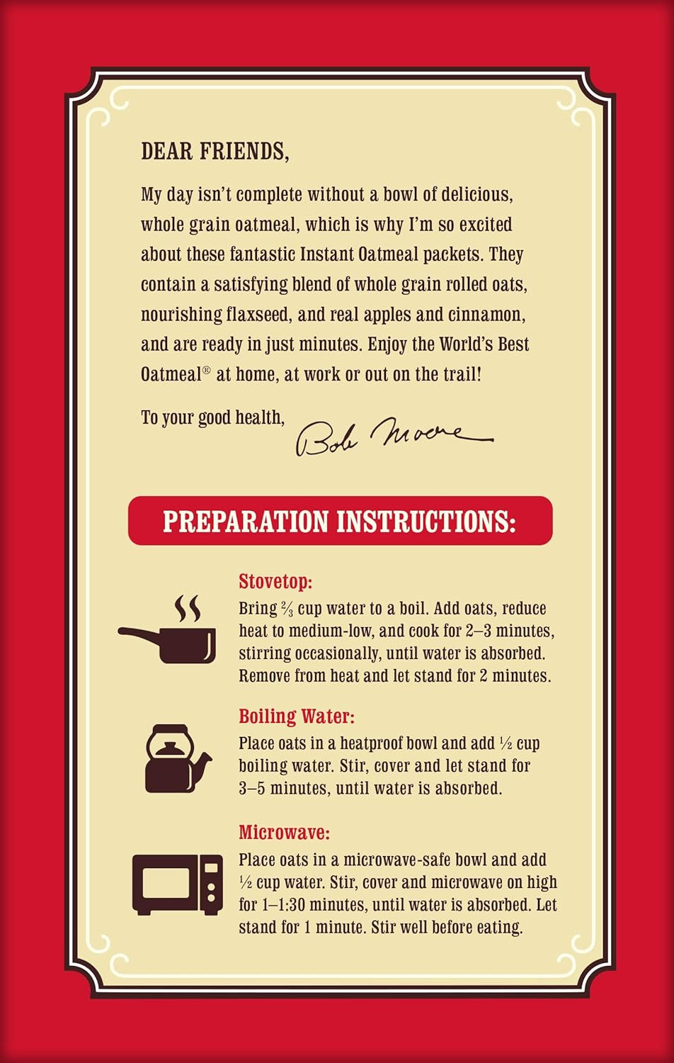 Bob'S Red Mill Apple Pieces & Cinnamon Oatmeal Packets, 8 Packets (Pack of 1) - Non GMO, Gluten Free, Whole Grain, Kosher image number 2