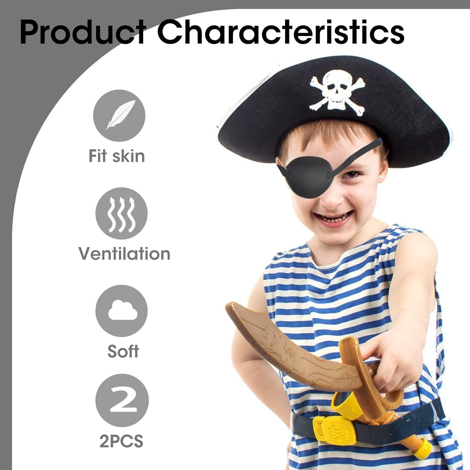 2 Eye Patches for Adults and Kids, 3D Adjustable Eyepatch, Eye Patch Single Eyes Patch Pirate Eyes Patch