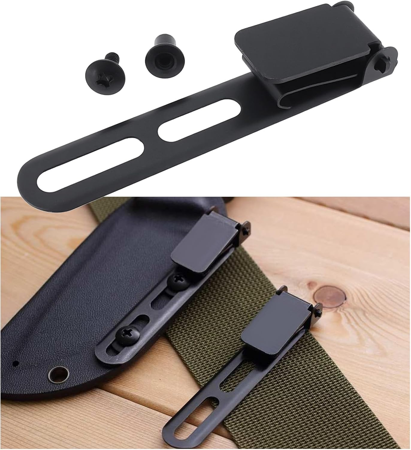 Create Idea 2Pcs Fixed Blade Clip with Screws Washers Compatible with Kydex Ulticlip 85X15Mm Black