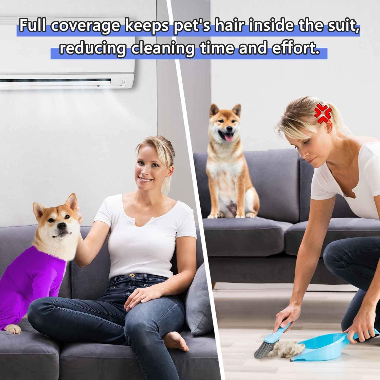 Due Felice Dog Onesie Surgical Recovery Suit for after Surgery Pet anti Shedding Bodysuit Long Sleeve Anxiety Shirt for Female Male Dog Purple/M image number 4