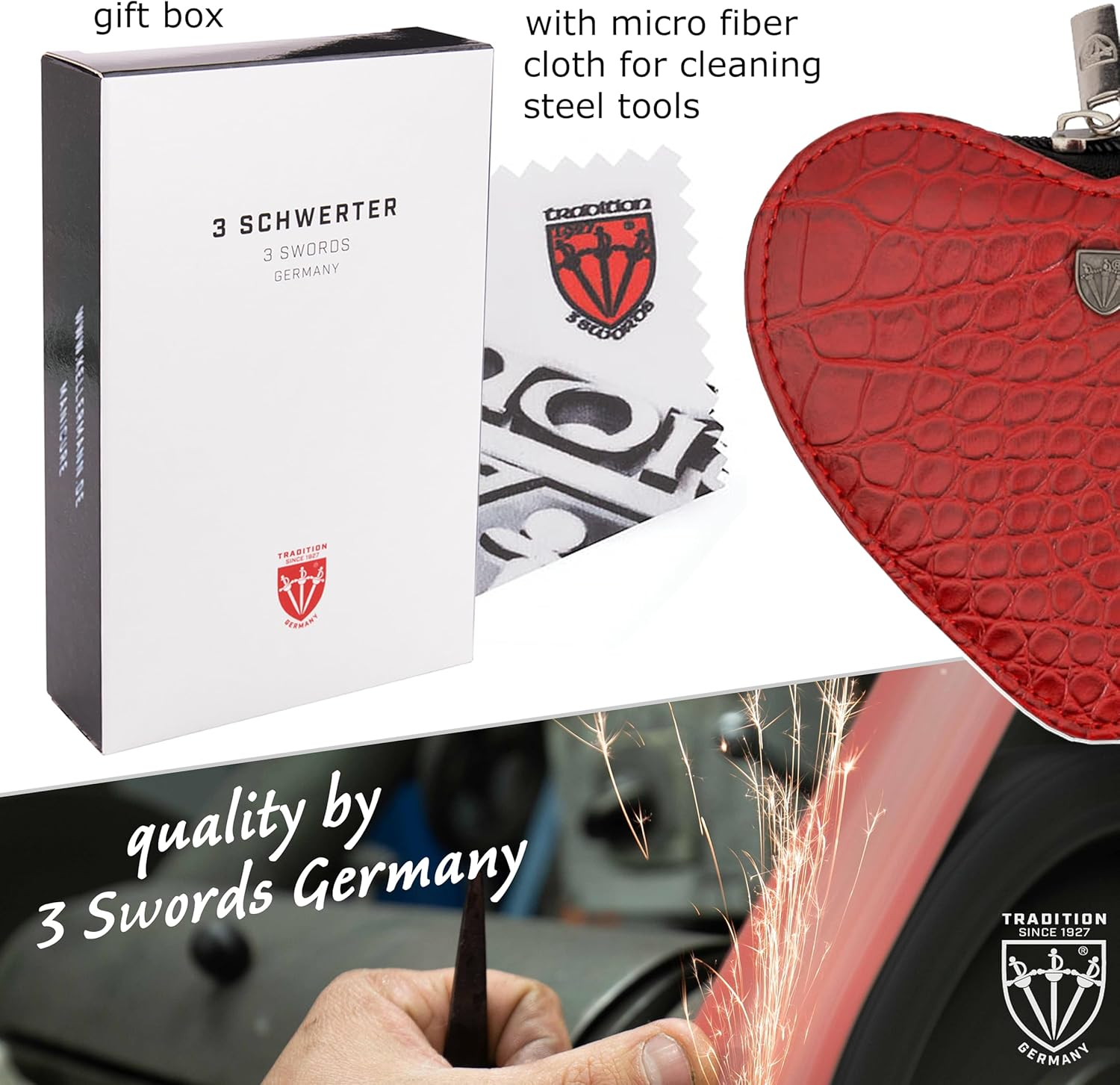 3 Swords Germany - Brand Quality 5 Piece Manicure Pedicure Grooming Kit Set for Professional Finger & Toe Nail Care Tweezers File Clipper Fashion Leather Case in Gift Box, Made by 3 Swords (17719) - Blue - Colored Stars image number 4