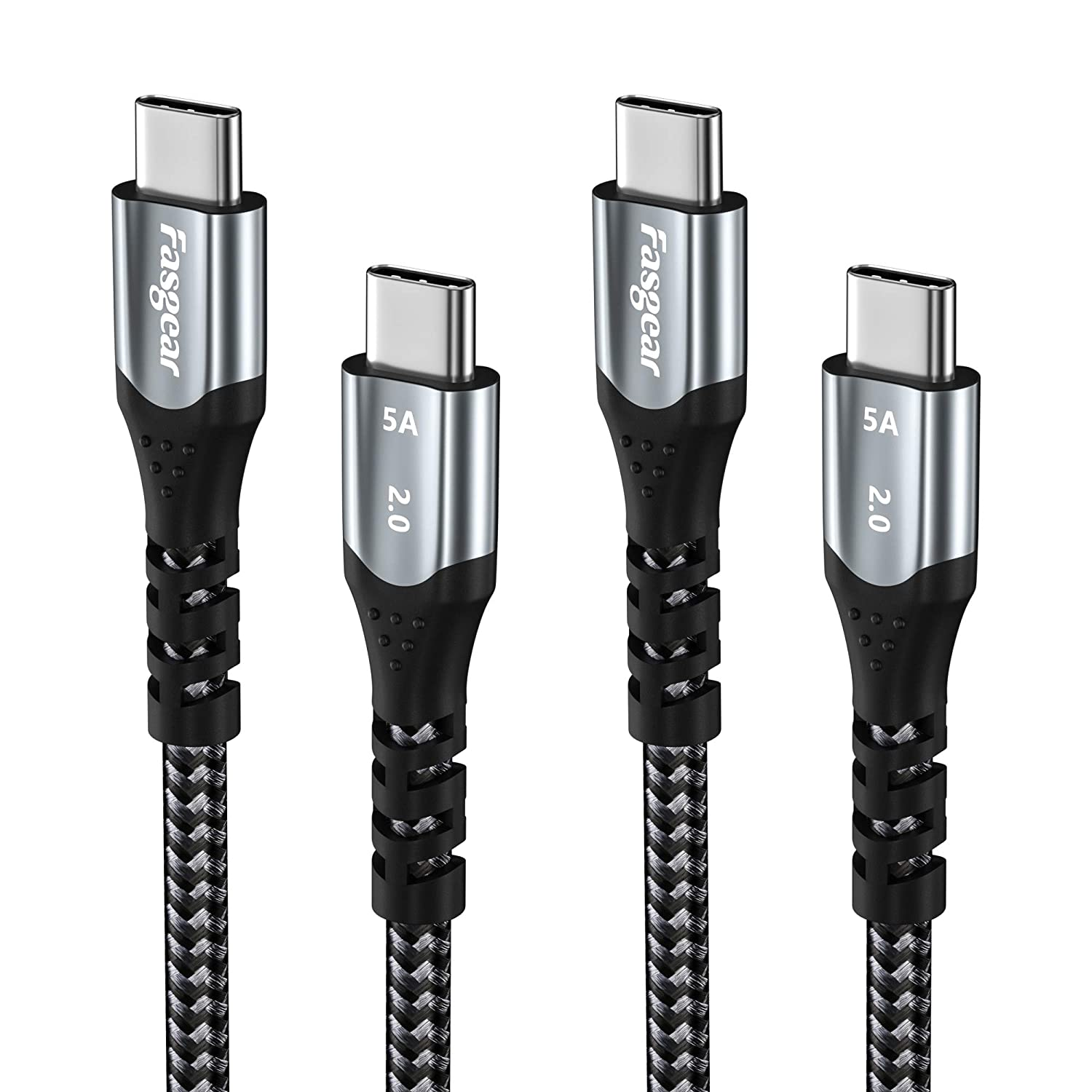 Fasgear 6Ft USB C to USB C Cable 100W Power Delivery (PD) Nylon Braided 20V/5A Fast Charge and High Speed Data Sync Type-C to Type C 2.0 Cable Compatible with 2019 Mac-Book Pro 16", 2018 Mac-Book Air,2018 I-Pad Pro,2017/2018 Mac-Book Pro,Galaxy Note 10 S10 S9 (1.8M,Black)