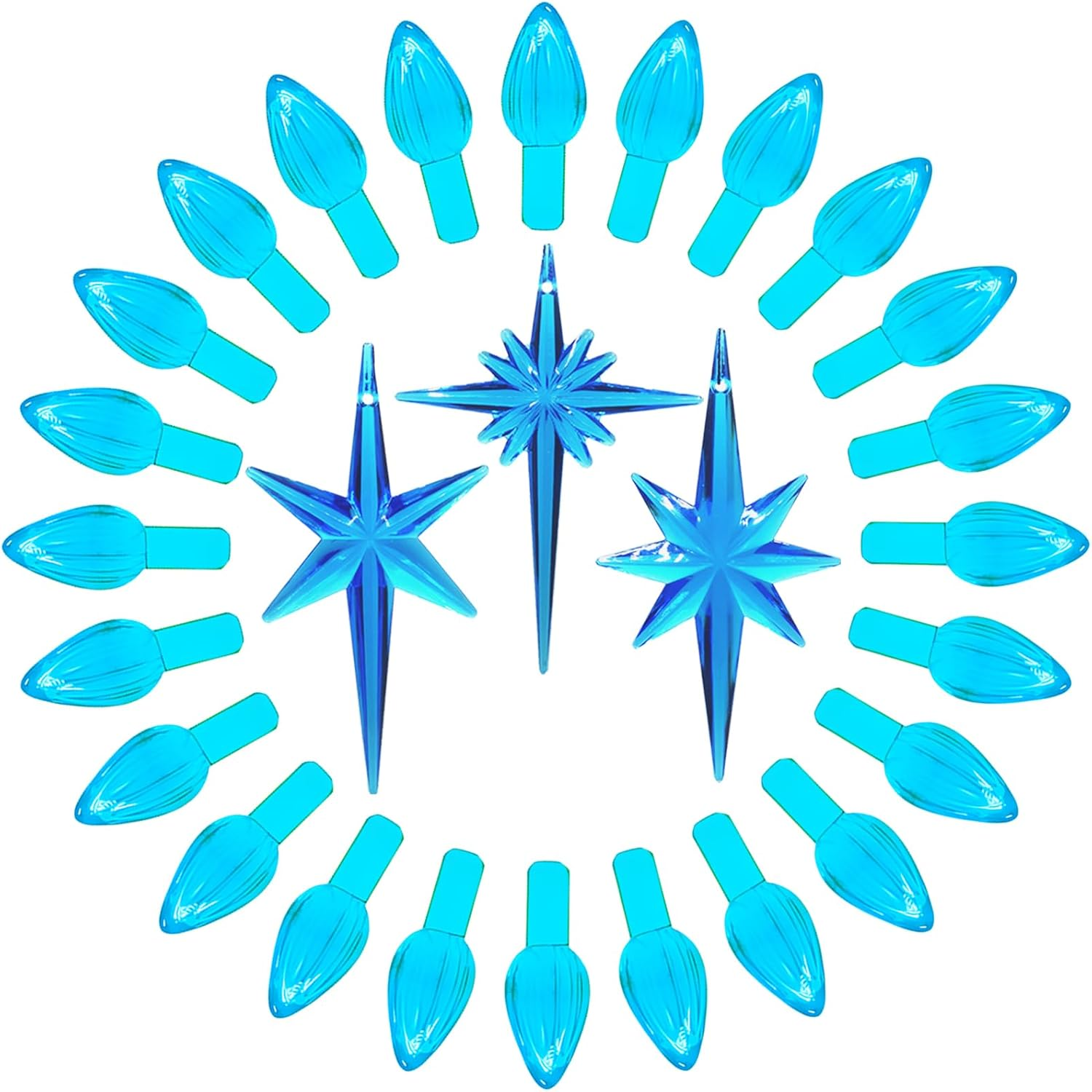 Ceramic Christmas Tree Replacement Lights Bulbs, Klein Blue Medium Twist Plastics Pegs Ornaments for Ceramic Tree(87 Bulbs＆ 3 Topper Star)