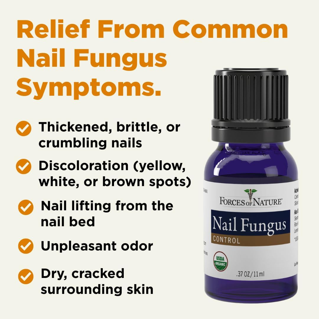 Forces of Nature -Natural, Organic Nail Fungus Treatment (11Ml) Non GMO, No Harmful Chemicals, Nontoxic &ndash;Fight Damaged, Cracked, Brittle, Discolored Yellow and Black Toenails, Fingernails