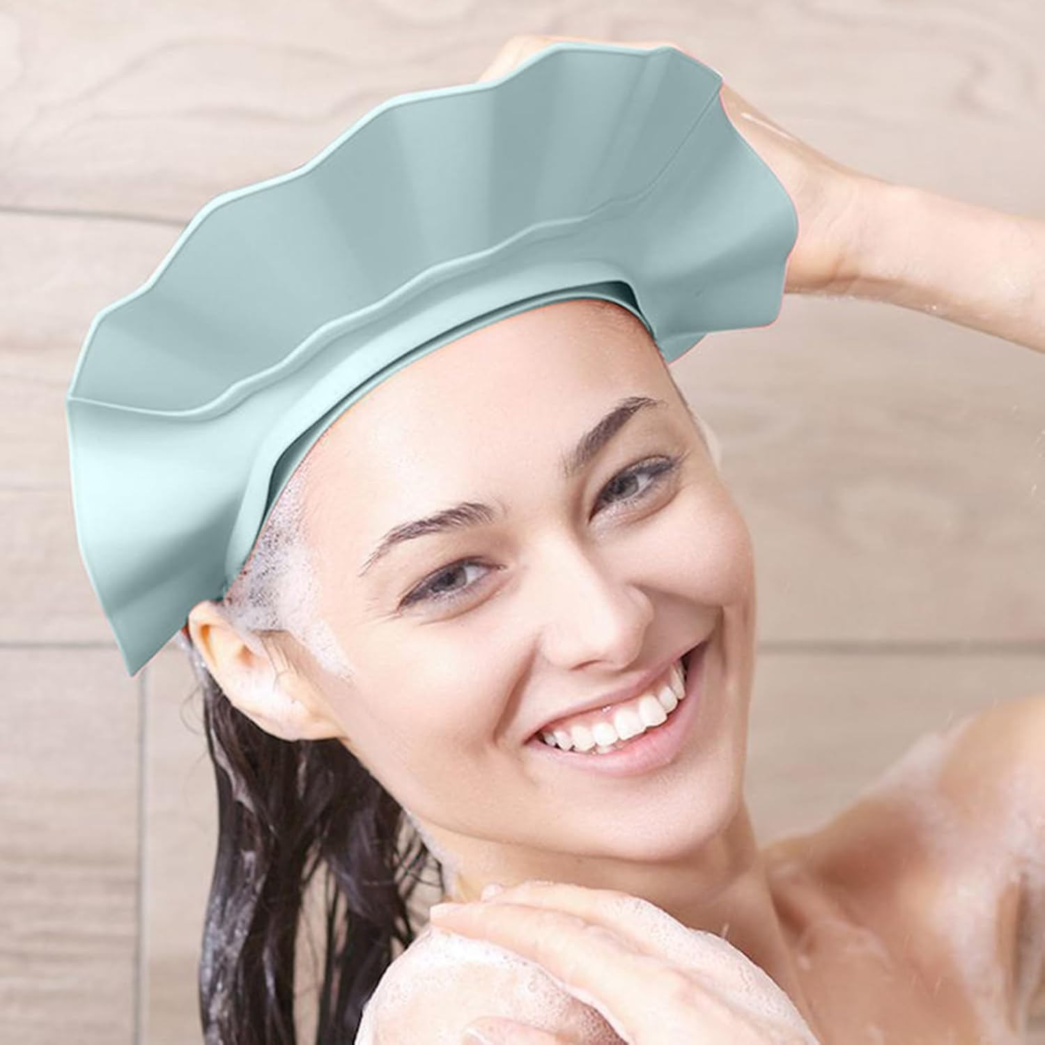 Rrlihjgu Shower Visor for Kids,Soft Head Eye Ear Protection Shampoo Shower Hat | Bath Hats for Kids Hair Washing | for Toddler Adults Children Boys Girls Elderly Pregnant Disabled - Blue image number 6