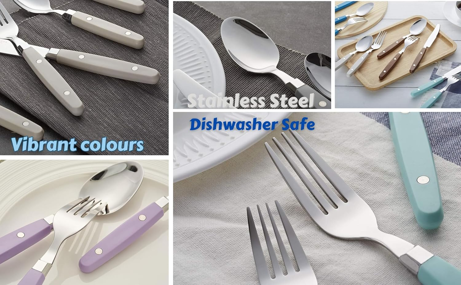 EXZACT Cutlery Set 24Pcs Stainless Steel - with Rivet Craft Handles/Retro Style Flatware - 6 X Dinner Forks, 6 X Dinnerknives, 6 X Table Spoons, 6 X Tea Spoons -Serves 6 (Cream) image number 5