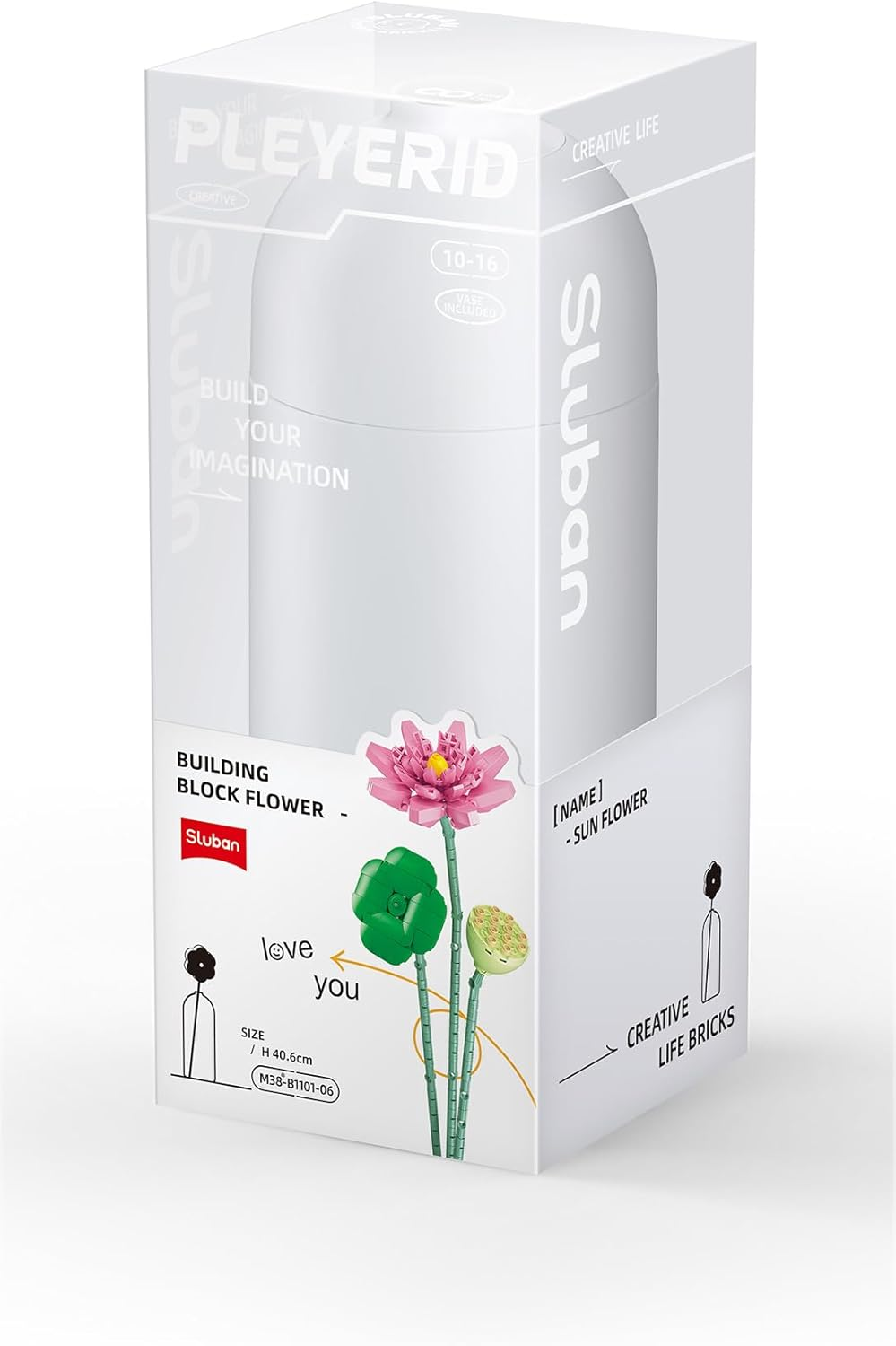 Stuban Building Block Flower Set, Creative Life Bricks, Pink Sunflower with Green Stem and Vase, 40.6 Cm, M38-B1101-06 image number 3