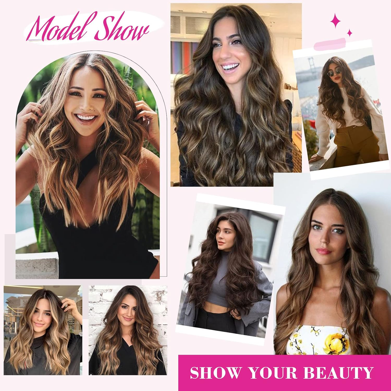 REECHO 18" 1-Pack 3/4 Full Head Curly Wavy Clips in on Synthetic Hair Extensions HE008 Hairpieces for Women 5 Clips 4.0 Oz per Piece - Natural Black image number 2