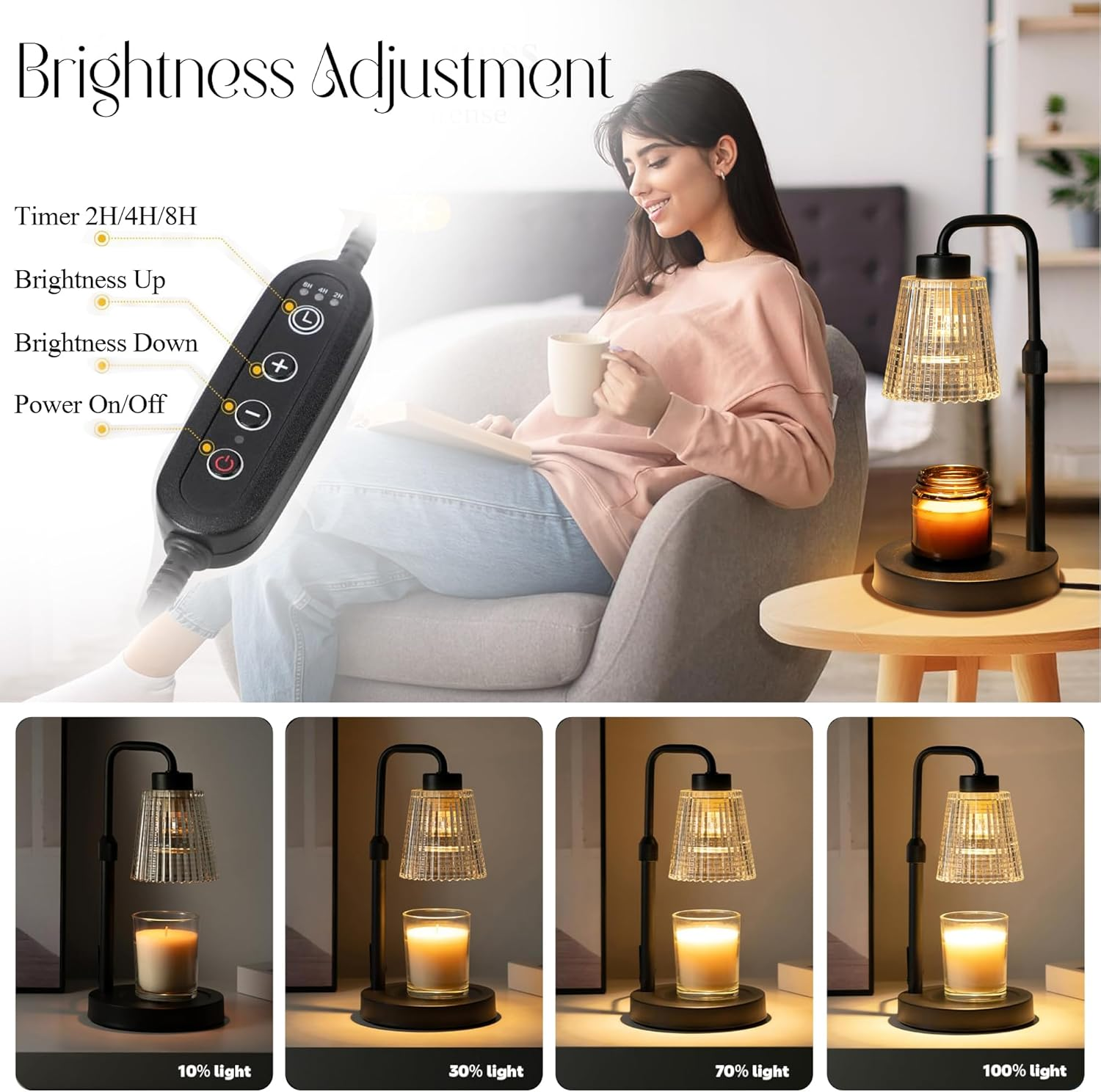 Candle Warmer Lamp with Timer Dimmable, 3 Timing Modes, Adjustable Height, Wax Warmer for Scented Wax for Home Decor Gifts with 2 Bulbs image number 5