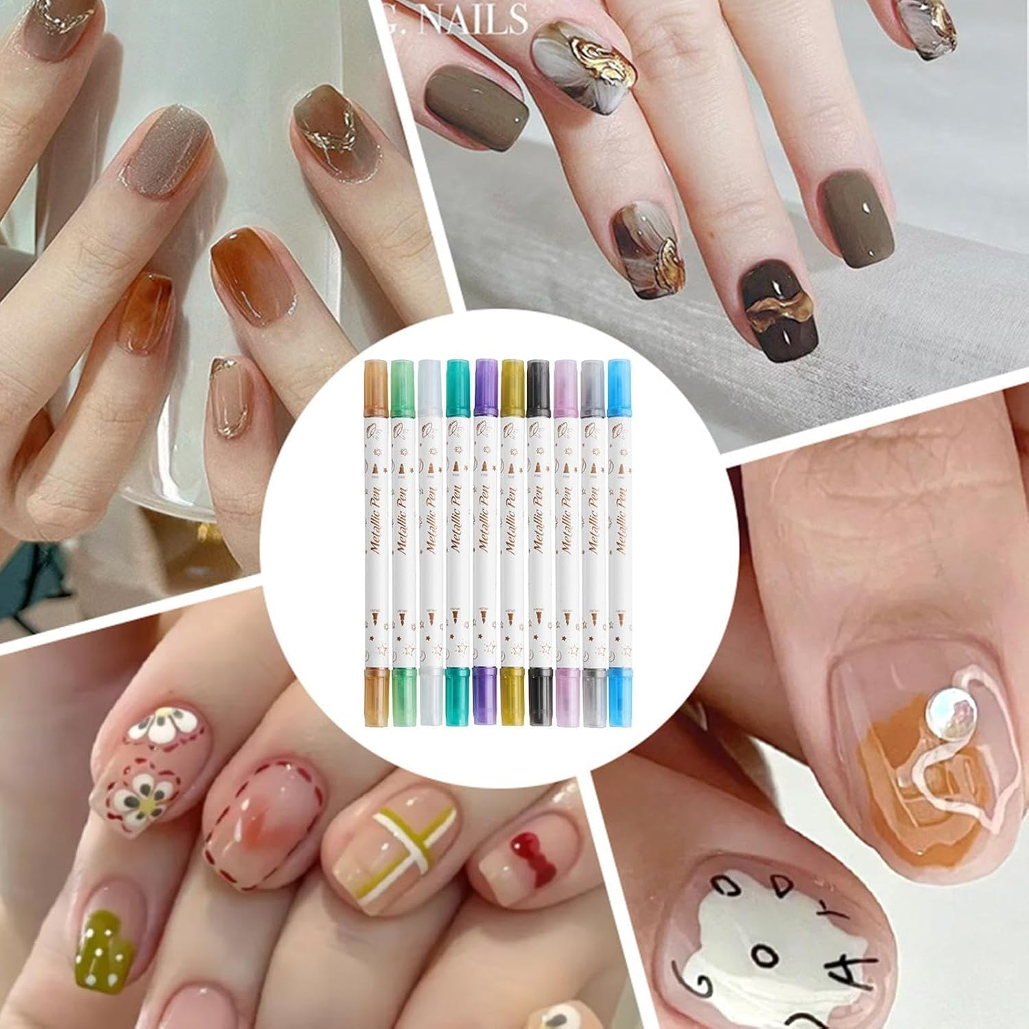 Nail Painting Pens | 10X Double-Ended Nails Painting Pens,Home and Salon Use Scrapbook Highlighter Fingernails Beauty Maker for Mother, Wife image number 6