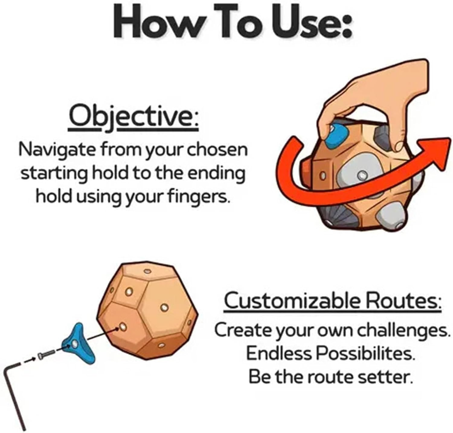 Handcrafted Boulder Block, Build Strength and Precision, Boulder Ball 3D Climbing Ball Rock Simulated Climbing Training Balls for Take It Out Anytime, Finger Strength Training image number 4