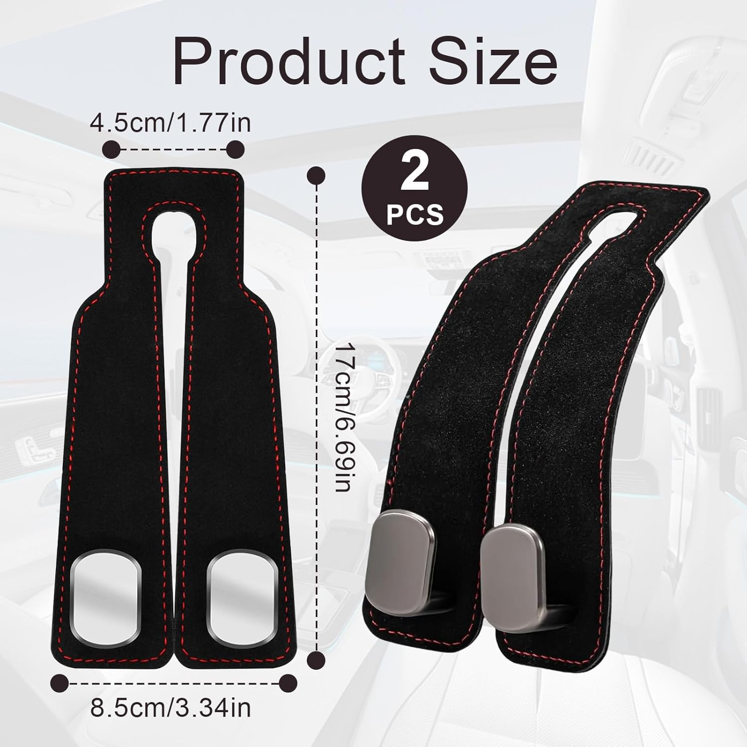 Debbery 2PCS Car Bag Hooks, Leather Car Seat Organiser Hooks, Multifunctional Back Seat Hooks for Headrest for Hanging Bags, Purses and Handbags image number 6