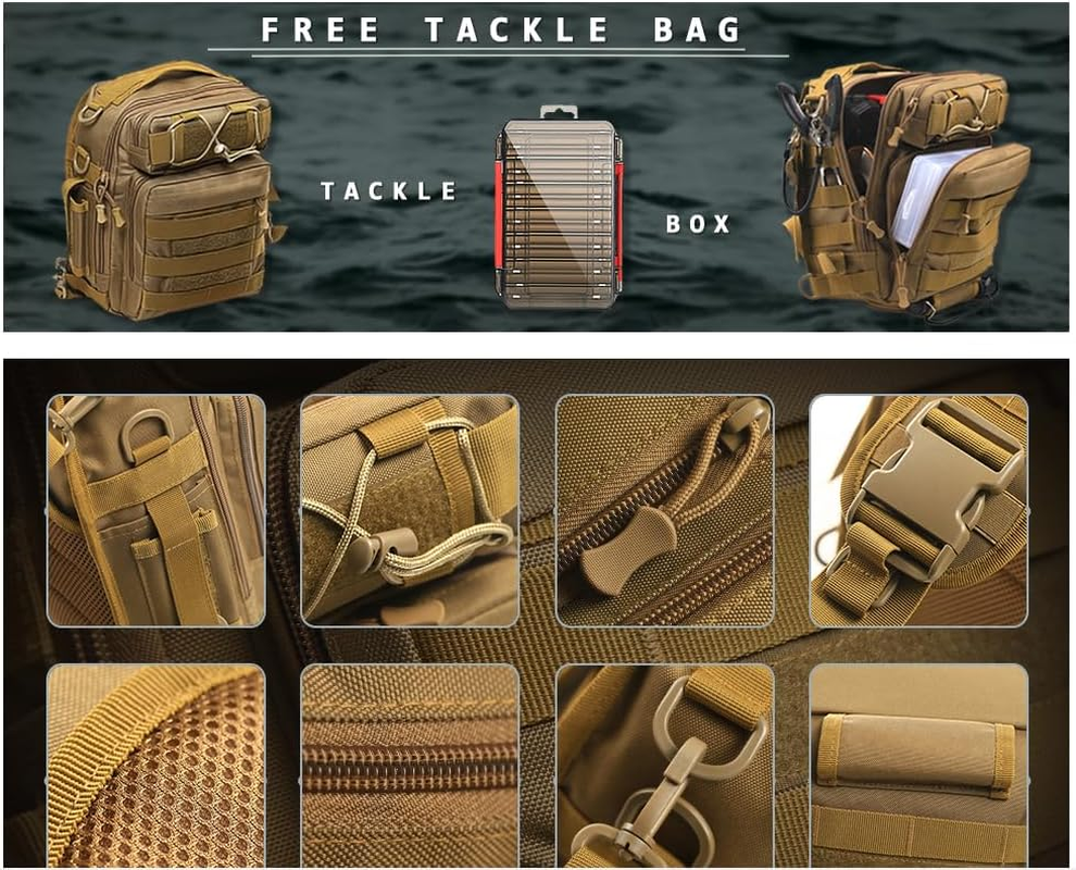 Fishing Tackle Backpack with Durable Storage Tray, Rod & Gear Holder - Lightweight Outdoor Water-Resistant Shoulder Storage Bag