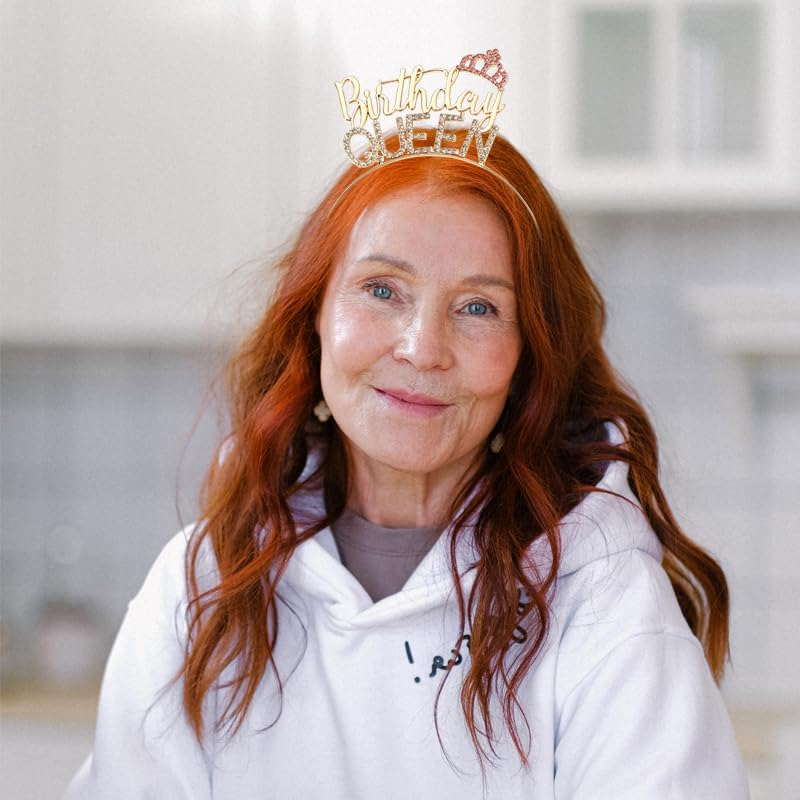 Birthday Queen Headband Crown and Sash Gold Birthday Tiara Headpiece with Rhinestones B-Day Gifts for Women Wife Her Happy Birthday Party Decorations Favors Accessories image number 1