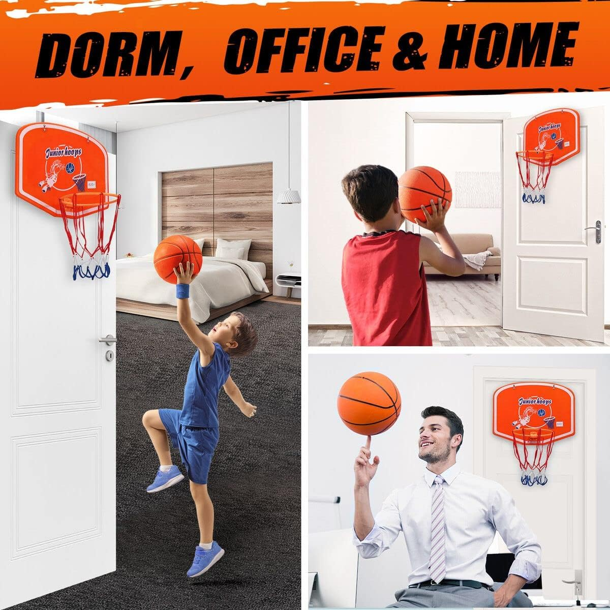 Genki Indoor Mini Basketball Hoop Set over the Door Wall Mounted Basketball Backboard 50 X 40Cm for Kids and Adults Home Outdoor Office W/Ball & Pump image number 5
