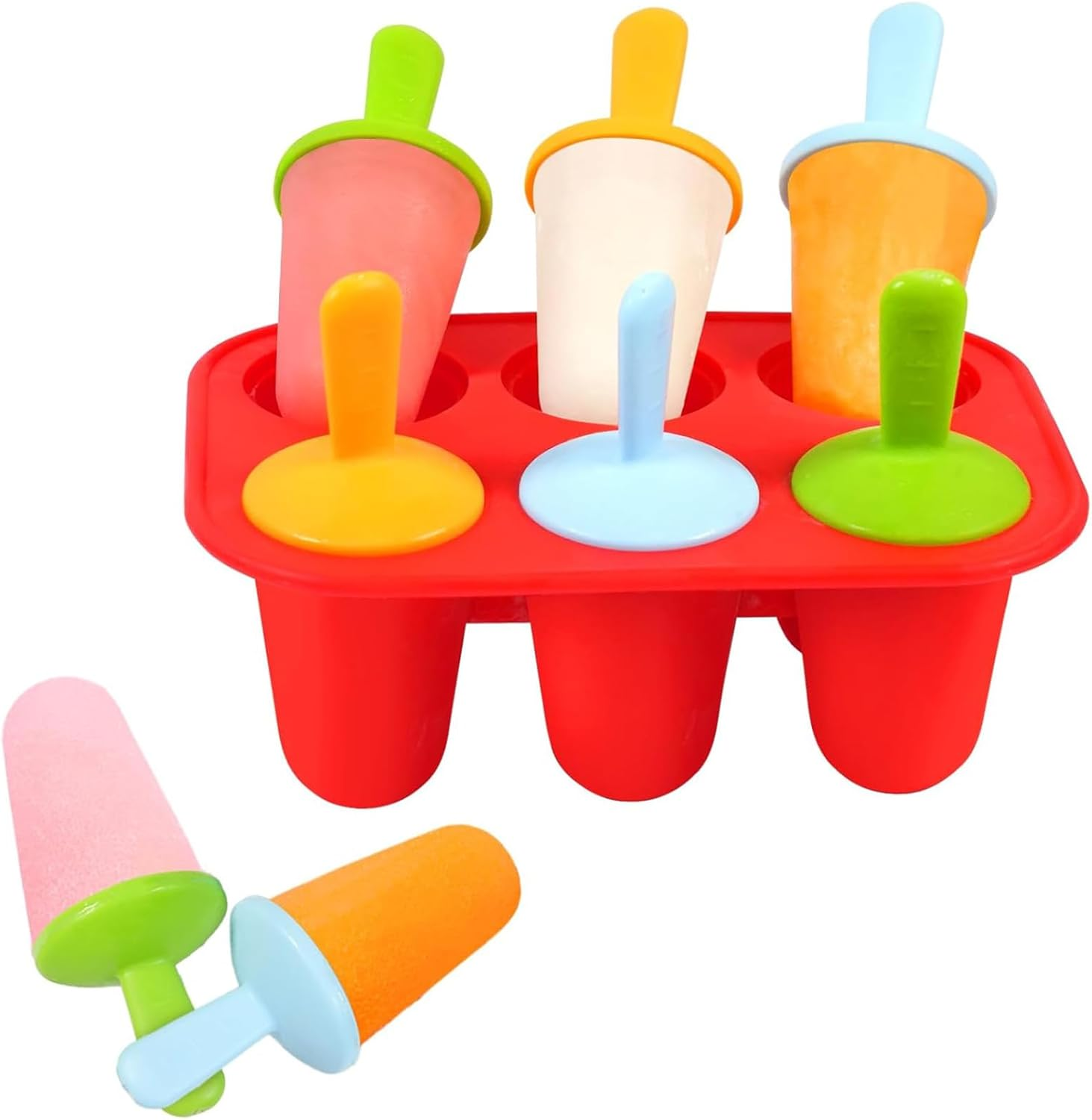 6-Cavity Silicone Popsicle Molds with Reusable Sticks &ndash; Drip-Free Ice Pop Maker for Kids & Toddlers, Red image number 5