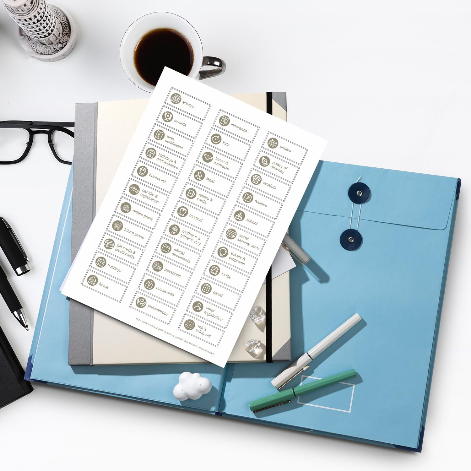 Drimzate Folio Document Organizer,Lifebook Document Organizer with Labels,Suitable for Important Document,Emergency Binder,Life Binder,Passports,And Letters(Light Blue) - Blue image number 6