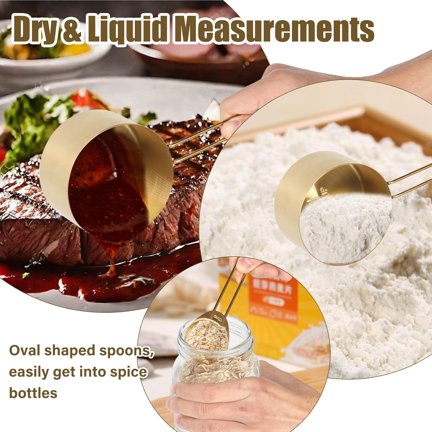 Gold Stainless Steel Measuring Cups and Spoons Set of 9, Premium Gold Kitchen Gadgets,4 Measure Cups and 5 Magnetic Measuring Spoons Set,2 Leveler for Liquid and Dry Ingredients Baking Cooking image number 1