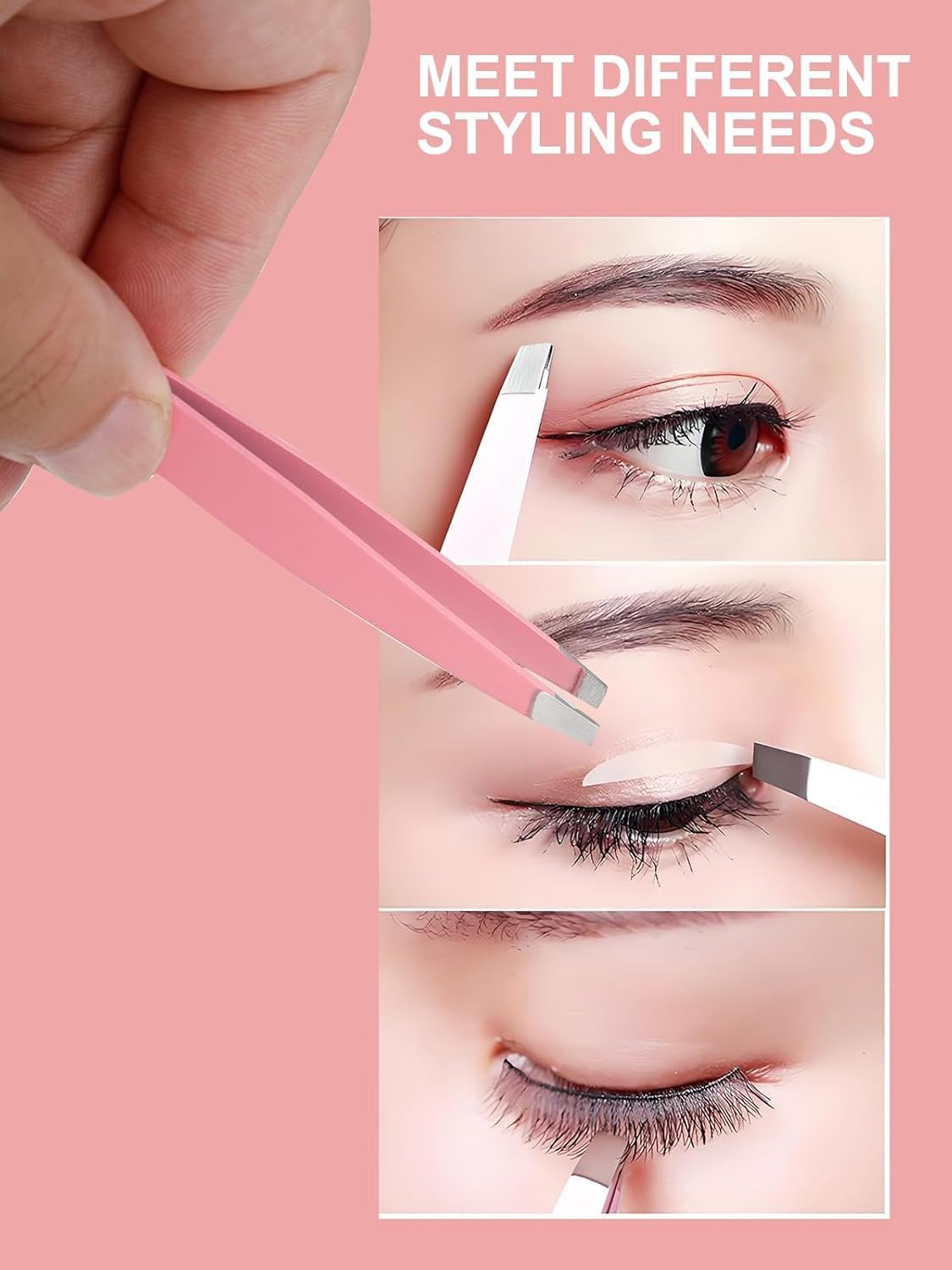 Fokmuaex 6Pcs Eyebrow Tweezers Set - Stainless Steel Slant & Pointed Tips with Small Scissors & Brush, Precision Hair Removal Tools