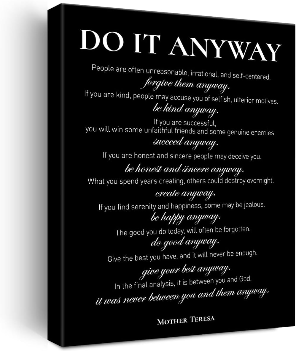 Inspirational Canvas Wall Art Motivational Do It Anyway Quote Canvas Print Positive Canvas Painting Office Home Wall Decor Framed Gift 12X15 Inch