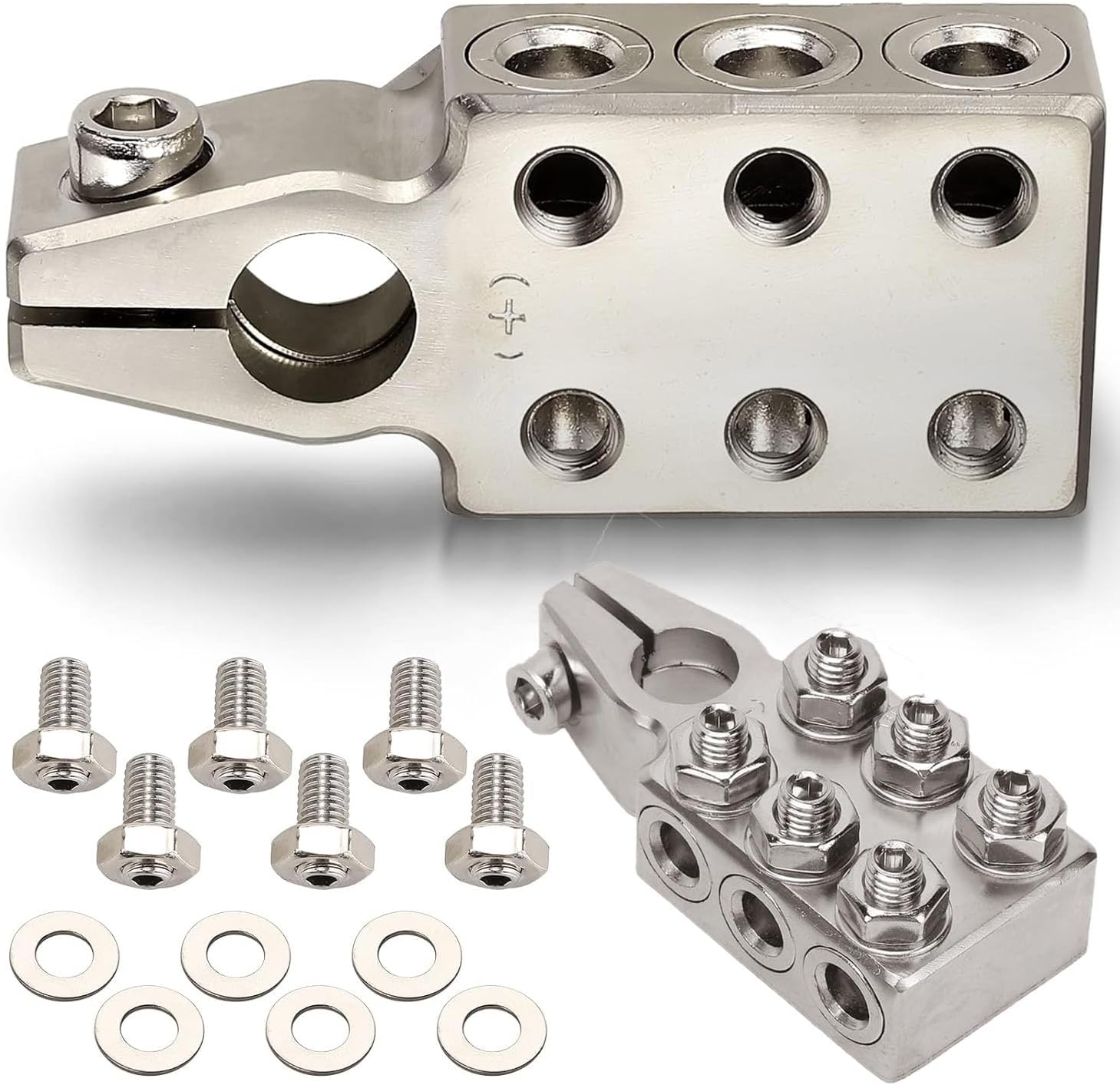 Aikoolwer 6 Way Battery Terminal Connector 6X(2/0) AWG Gauge Positive Negative (+/-) Auto Battery Post Clamp Car Caravan Motorhome Truck Houseboat Motorcycle Forklift Crane image number 4