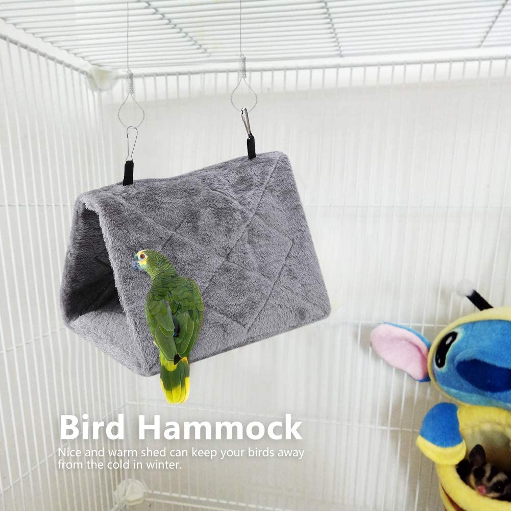 Bird Plush Hanging Cage, Bird Soft Plush Hammock Hanging Cage Tent for Birds Parrot Winter Warm Bed Pet Toy, Pet Supplies(M-Gray) image number 2
