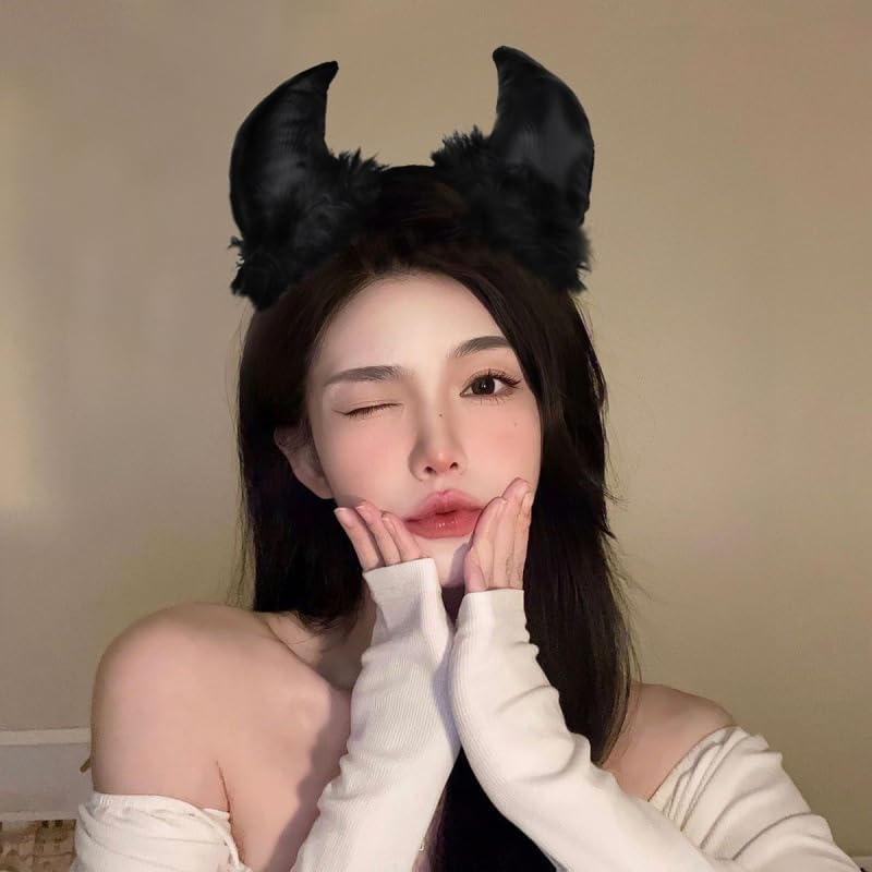 Devil Halloween Costume Headbands for Women Black Demon Devil Horns Headband Fashion Gothic Headbands for Women'S Hair Accessories Headband Punk Scary Halloween Decorative Hair Bands for Women Cosplay image number 4