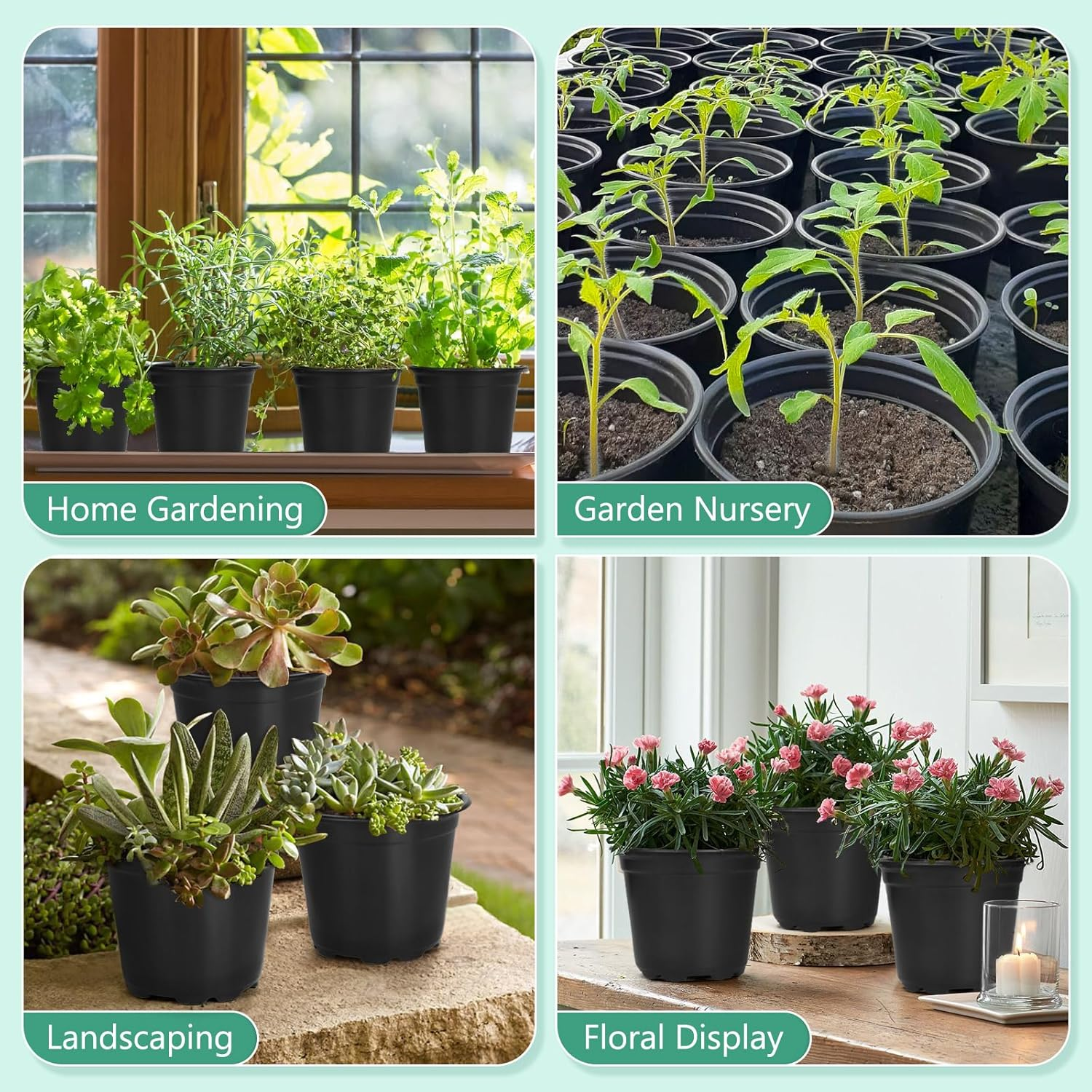 120 Pack 4 Inch Nursery Pots for Plants, Plastic Seeds Starter Pots with Drainage Holes, Small Plastic Plant Pots for Succulents Seedling Cutting Transplanting image number 6