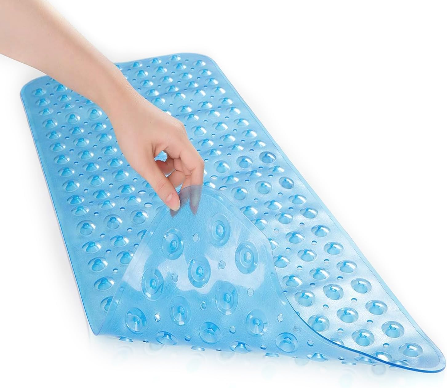 Mumoo Bear Non Slip Bath Mat for Tub, 100 X 40Cm Extra Long Shower Mat anti Mould, Machine Washable Bathroom Bathtub Mat with Suction Cups and Drain Holes, Soft on Feet, Clear