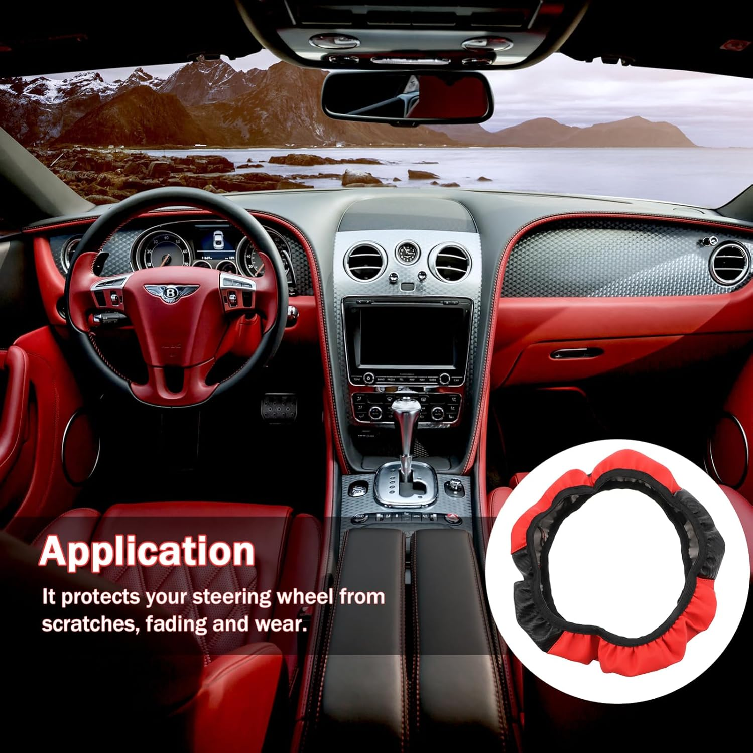 ULTECHNOVO Carbon Fiber Steering Wheel Cover Elastic Band Car Steering Wheel Protector for Sporty Look image number 1