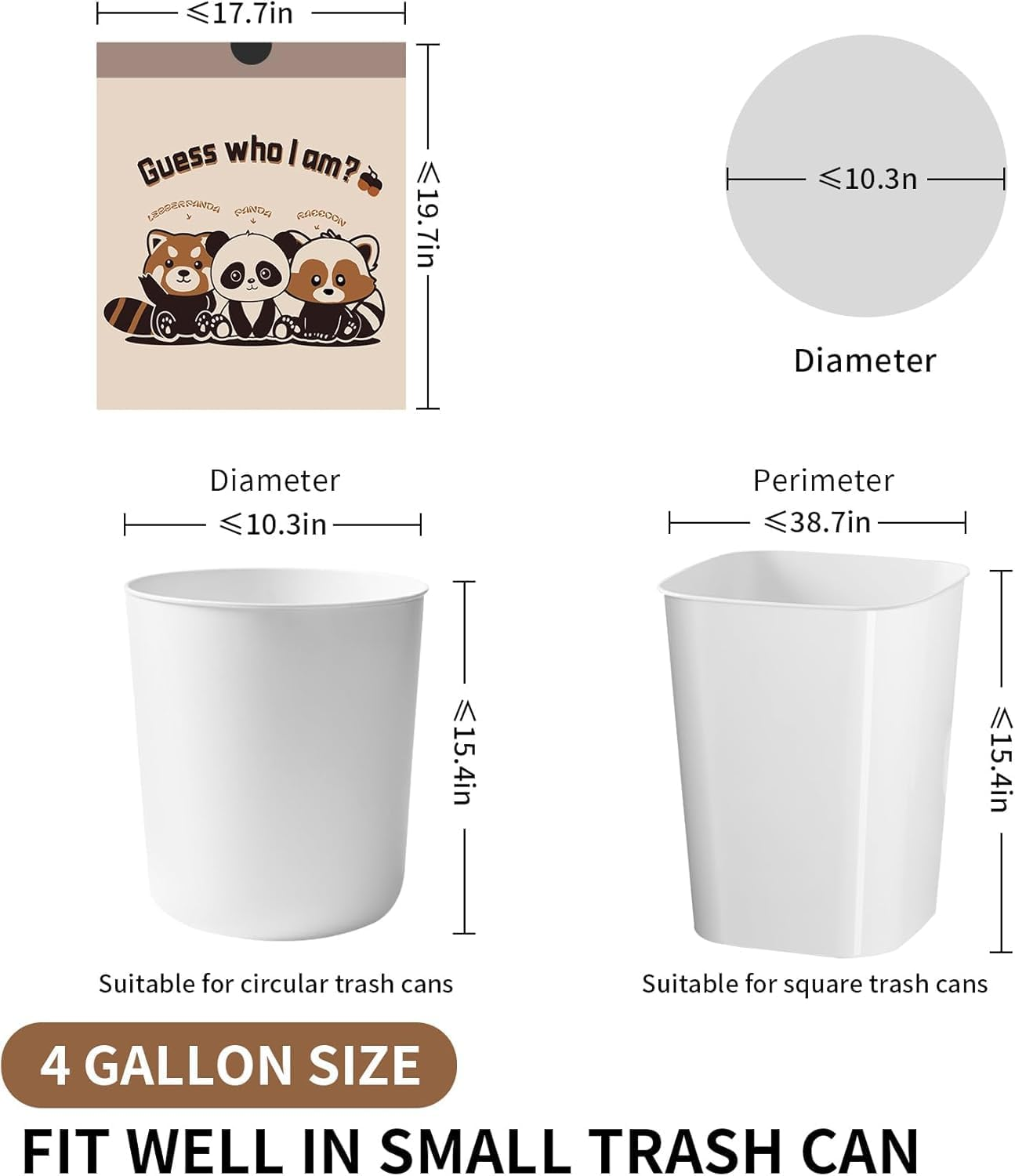 30-Pack 4 Gallon (15L) Panda Print Bin Liners | Colourful Drawstring Garbage Bags | Tear-Resistant & Leak-Proof | Small Trash Bags for Bathroom, Office & Bedroom (45X50Cm) image number 3