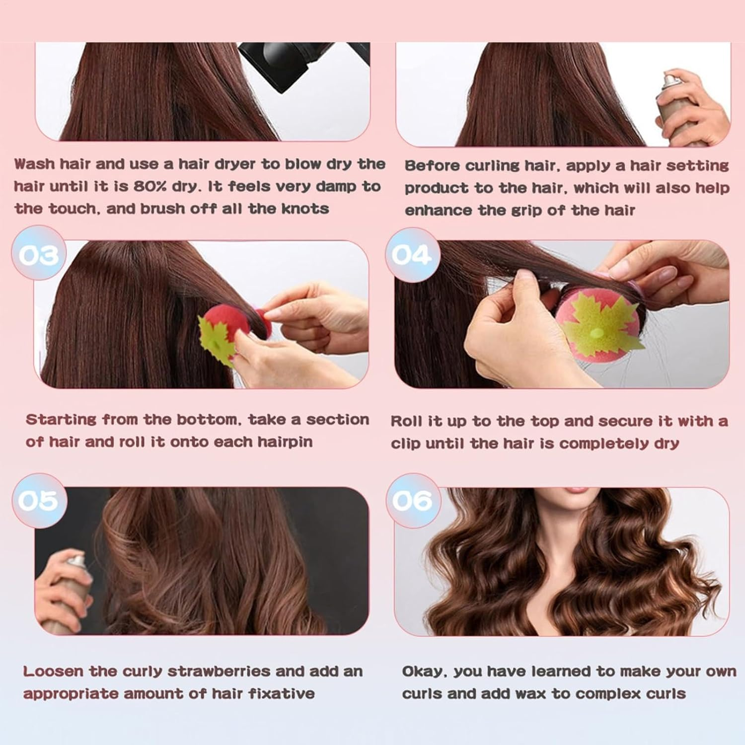 Strawberry Hair Curlers - Soft Hair Rollers, Hair Curl Tool, Night Curl Sponge, | Balle Lazy Sleep Curling Sponge, Curling Strawberry Shape Roller, Che image number 5