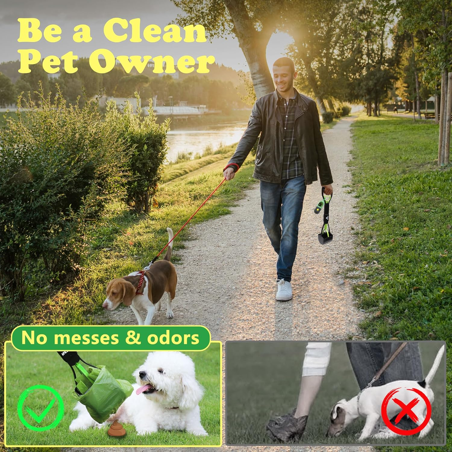 Ipetba Mini Foldable Pooper Scooper 45Cm <4 in 1> Long Handle Portable Pet Poop Picker with Poop Bag and Dispenser Durable Spring Lightweight Waste Pick up Great for Lawns Grass Dirt