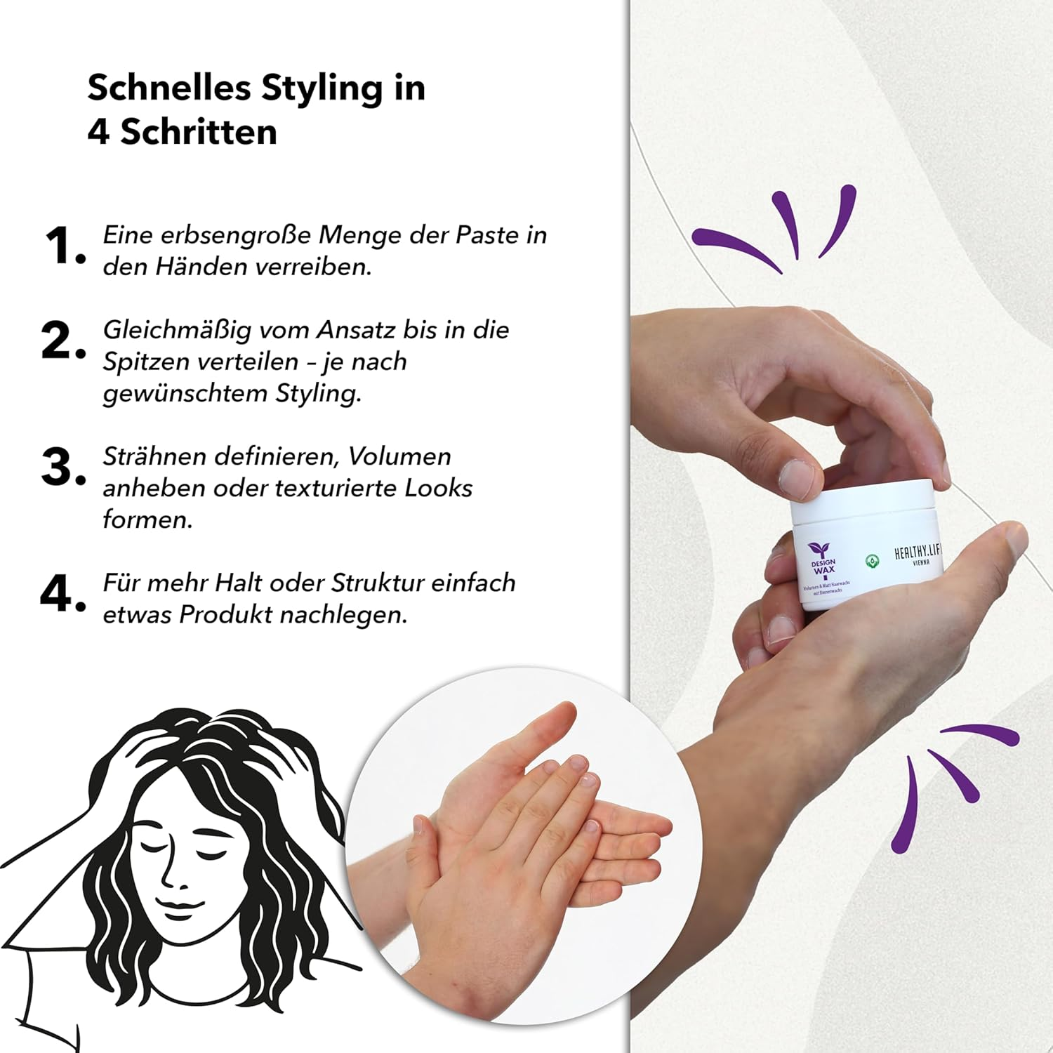 HEALTHY.LIFE VIENNA Mat Modeler Hair Wax for Men/Women - Strong Styling Matte Hair Wax, Hair Shaping, Natural Wax for Beautiful Hair, 50 Ml image number 1