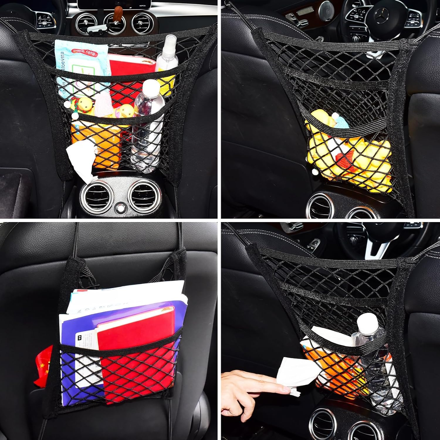 3-Layer Car Mesh Organizer Storage between Front Seats Kid Dog Pet Net Barrier Car Net Pocket Elastic Tissue Purse Holder Netting for SUV, Van image number 4
