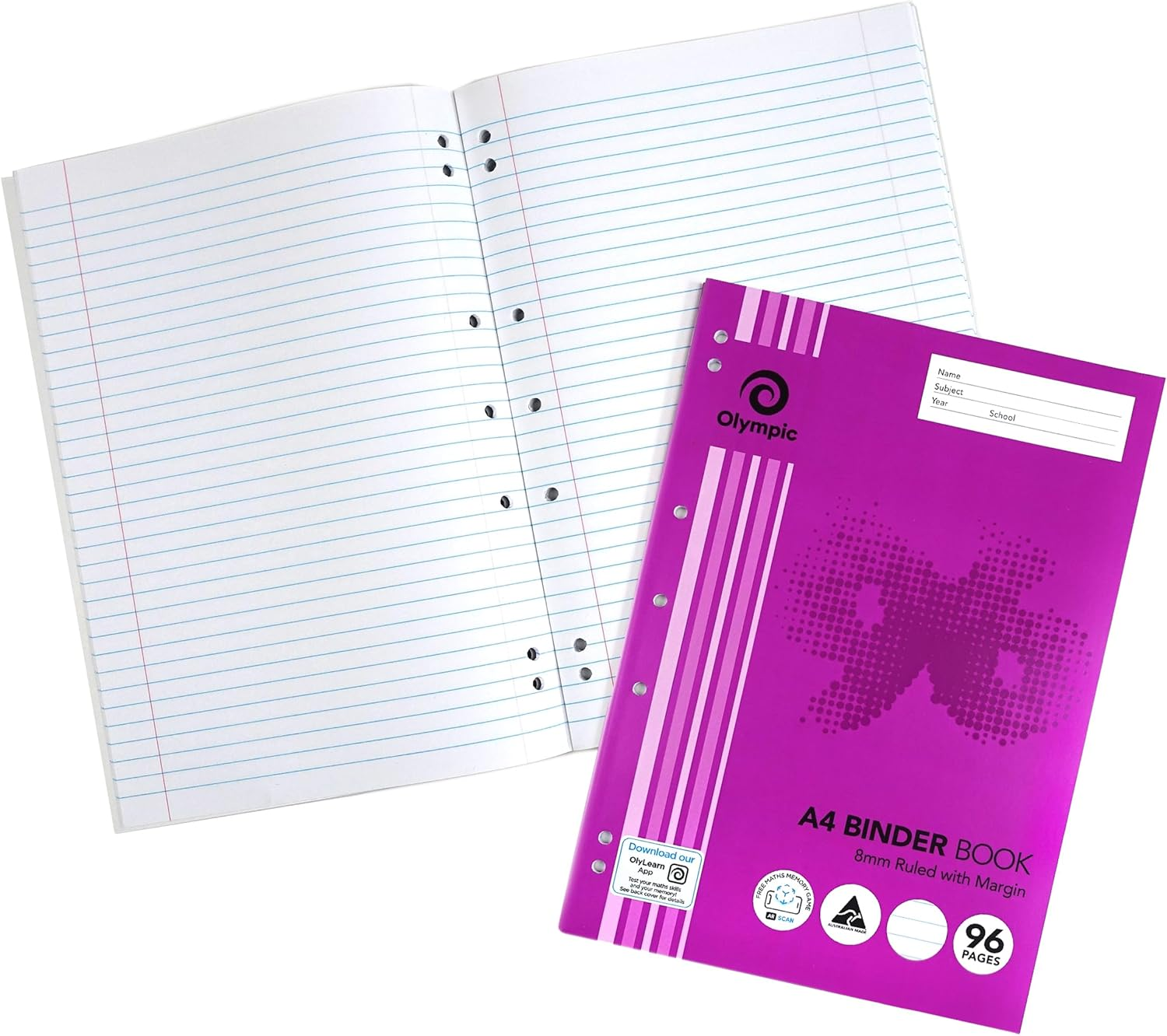 Olympic, Binder Book A4, 96 Pages, 8Mm Ruled with Red Margin, Durable Cardboard Cover image number 5