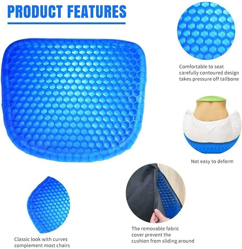 Gel Seat Cushion, Office Chair Seat Cushion with Non-Slip Cover Breathable Honeycomb Pain Relief Sciatica Egg Crate Cushion for Office Chair Wheelchair Car image number 5