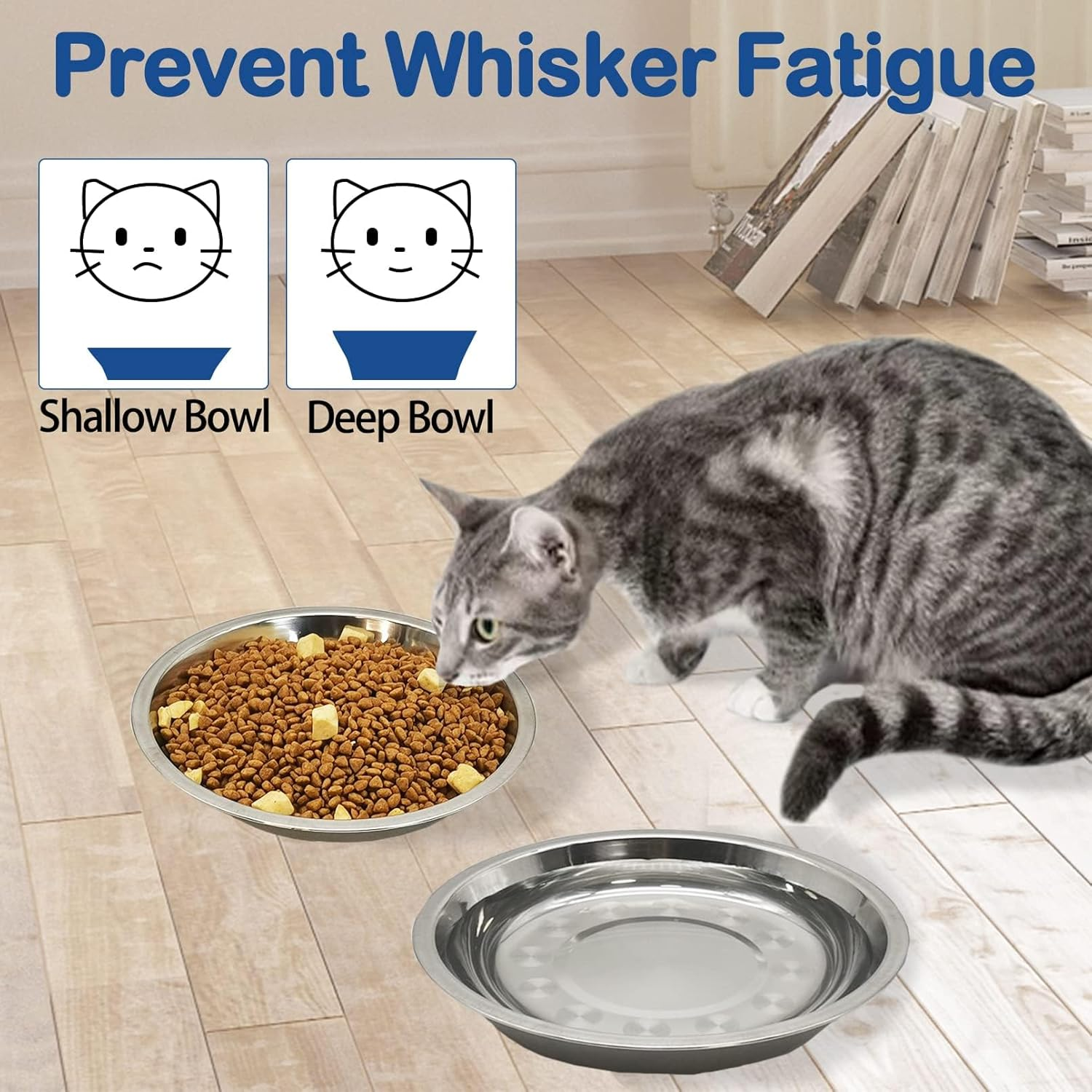 Kathson 8 Pcs Stainless Steel Cat Food Bowls, Replacement Whisker Relief Cat Metal Dishes, Shallow Wide Cat&Dog Food and Water Bowl Suitable for Pet Feeding Stand, Dishwasher Safe (7.00 Inch Dia.) image number 1