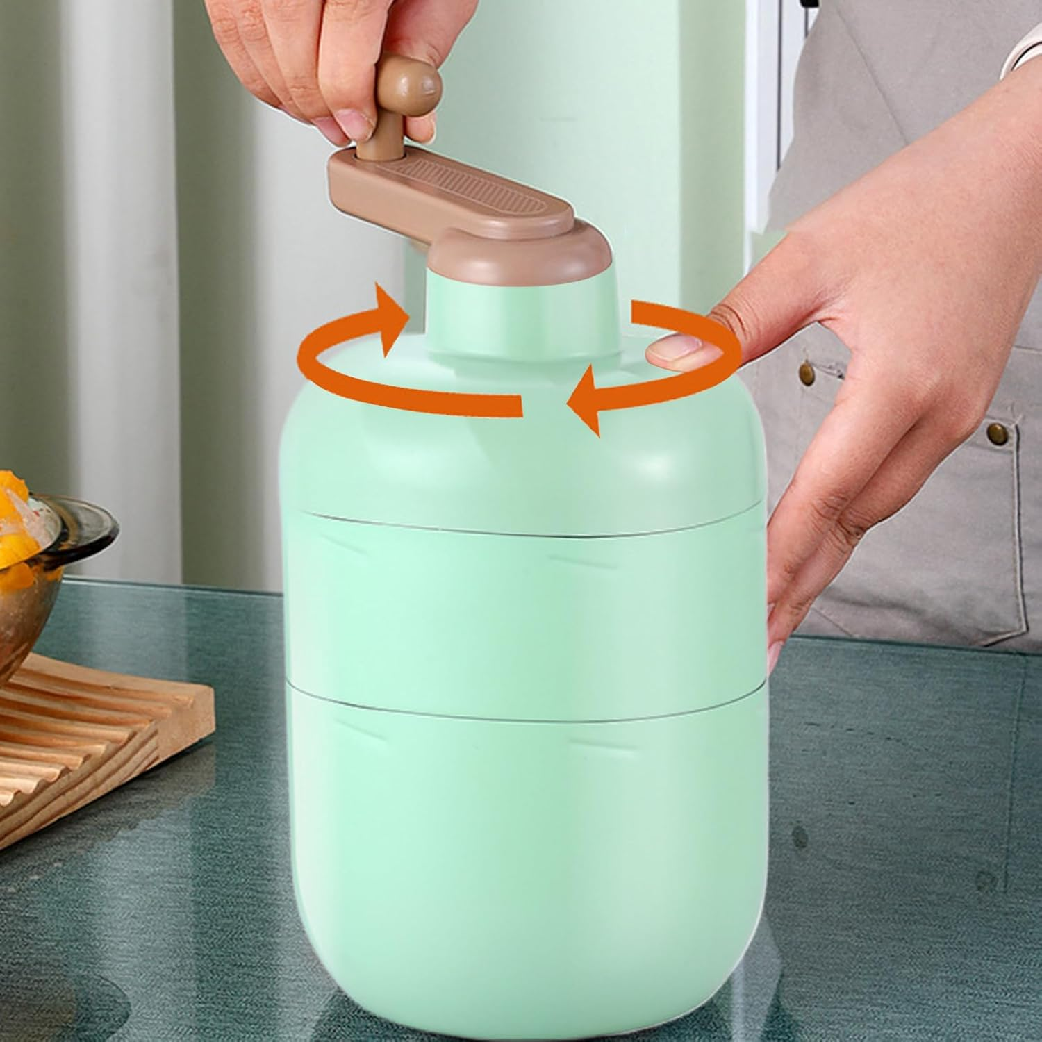 Ice Shaver | Manual Hand Crank Crusher - Stainless Steel Snow Cone Maker | for Home Kitchen Outdoor Picnics Cocktails Snowcones - Silver image number 6