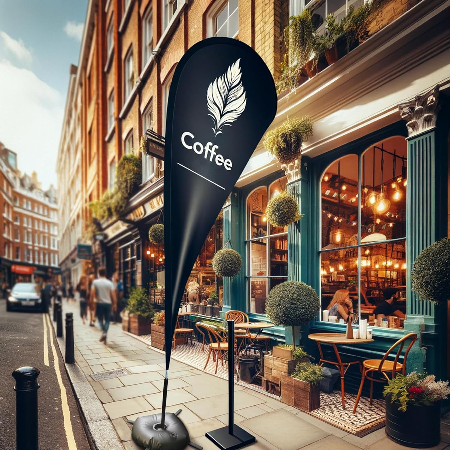 Anley Foldable Ground Base with Water Bag - Fits Flutter Feather Banner Flag Pole with a 0.65" Inner Diameter - Stainless Steel Stand with round Weight Bag for Outdoor Business - Base Only image number 5