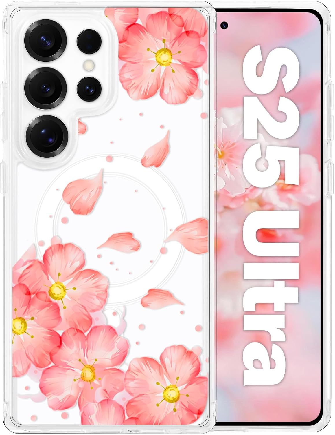 Tcaraersing for Samsung Galaxy S24 6.2" Magnetic Flower Case - Floral Pattern Shockproof Cover with Magsafe Compatibility, Slim Hard PC Back & Soft TPU Edge for Women & Girls, Peony