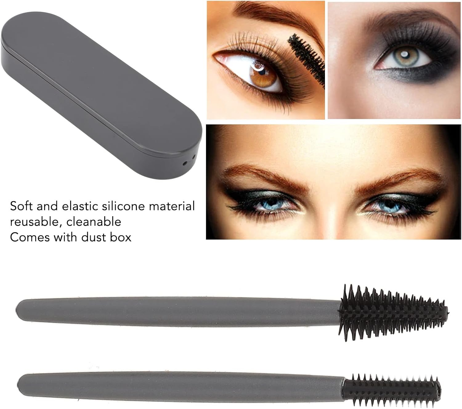 Portable Mascara Brush, Silicone Material Eyelash Brush Set Dustproof Box for Home (Gray) image number 2