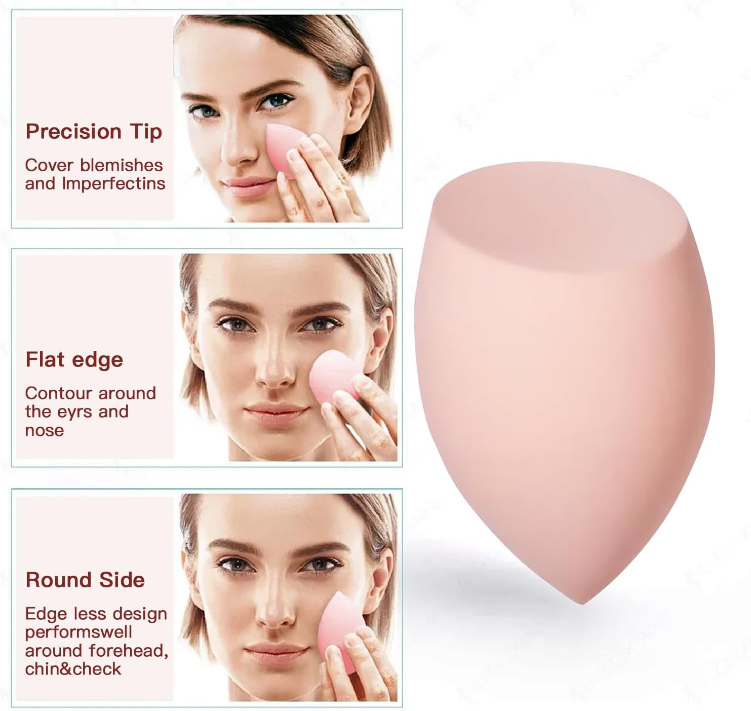 8 Pcs Makeup Sponge Set 3 Shapes Beauty Blender Kit for Liquid Foundation Powder Cream & Sunscreen Latex-Free Cosmetic Applicators with Ergonomic Design image number 3