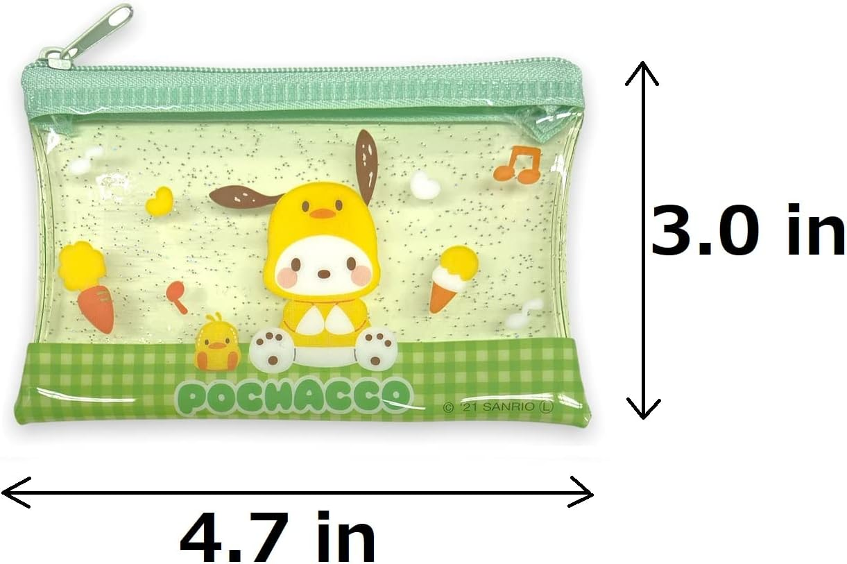 Friend Sanrio Pochacco Accessories Cosmetic Flat Vinyl Mini Pouch Zipper Case Bag 4.7 in (W) &times; 3.0 in (H), Green, Cosmetic Bags image number 5