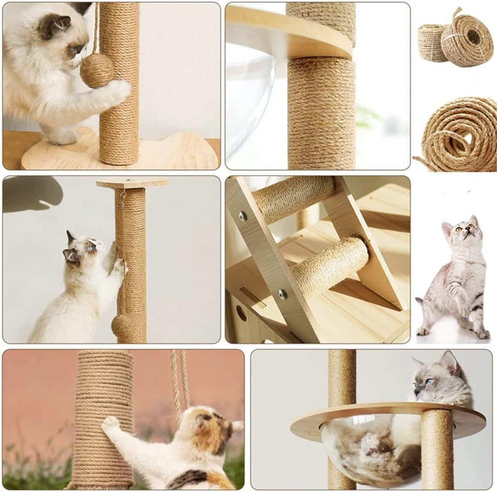 Parain Sisal Rope for Cat Scratcher/Tree Replacement Cat Scratching Post,6Mm 10M/33Ft Natural Scratching Rope image number 4