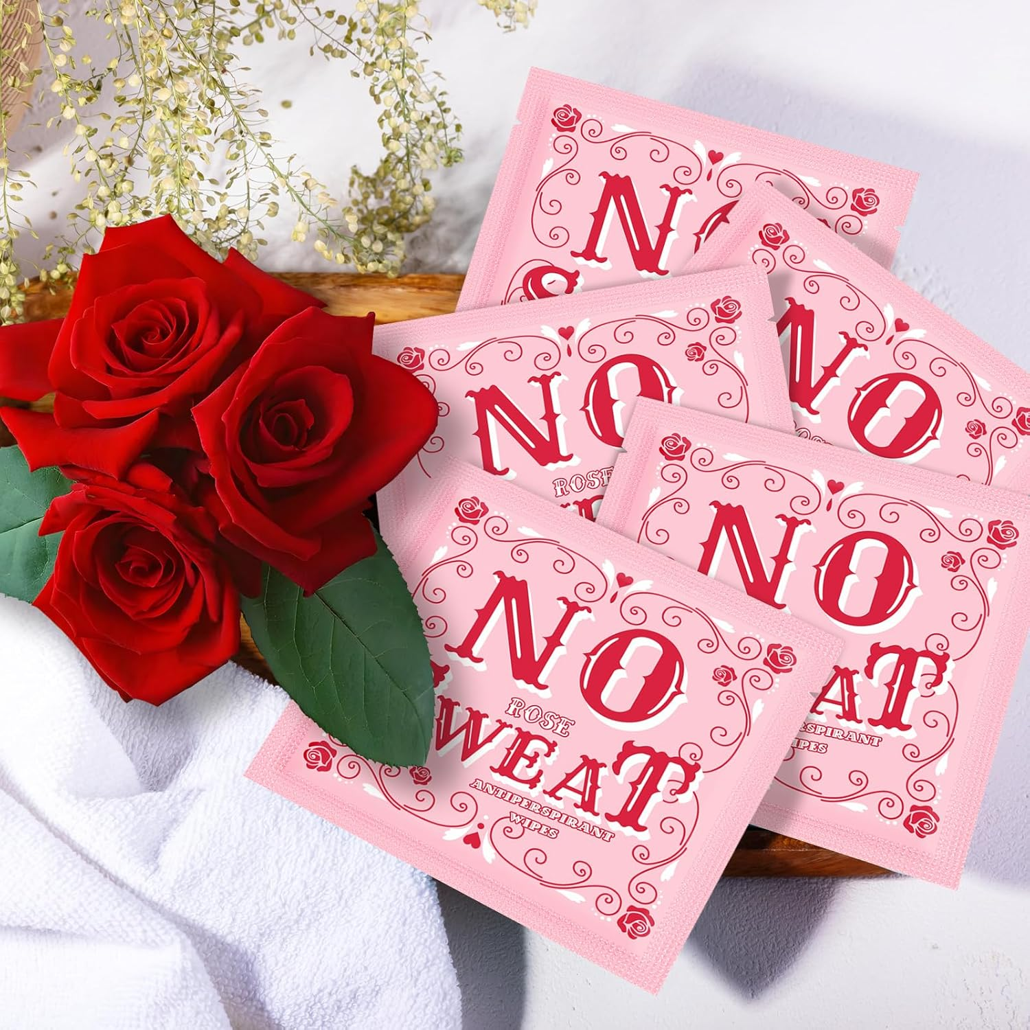 EDTOY Body Wipes 500 Pieces of Rose Antiperspirant Deodorant Wipes and Travel Deodorant Individually Wrap Hypoallergenic Mini Deodorant Underarm Sweating and Travel to Clean Skin for Female Male Teenagers image number 6