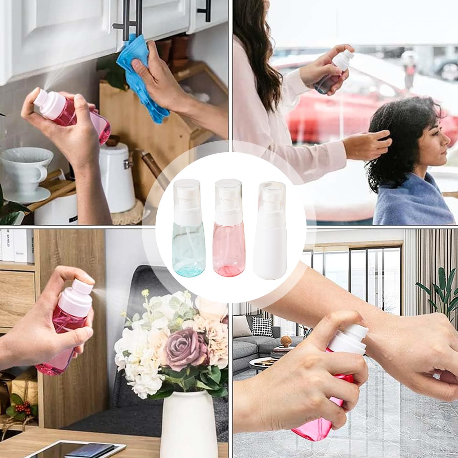 DILUSILK 3 Pack 60Ml Fine Mist Spray Bottles, Portable Small Refillable Sprayer for Travel, Cosmetic, Skincare and Hair Care Products image number 6