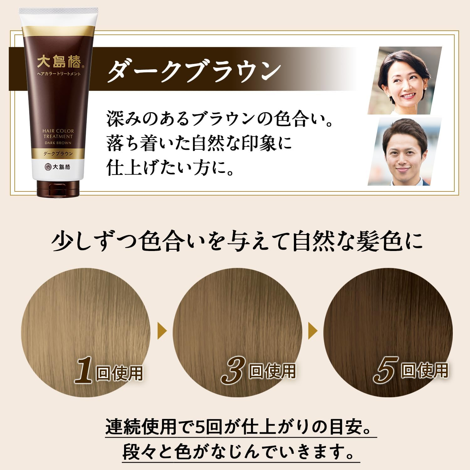 Oshima Tsubaki Hair Color Treatment, Dark Brown, Brown, Camellia Oil Blend, Color Treatment, Gray Hair Dye, Fragrance-Free, Unisex, Non-Paraben, Nondiamine, 6.3 Oz (180 G) image number 3