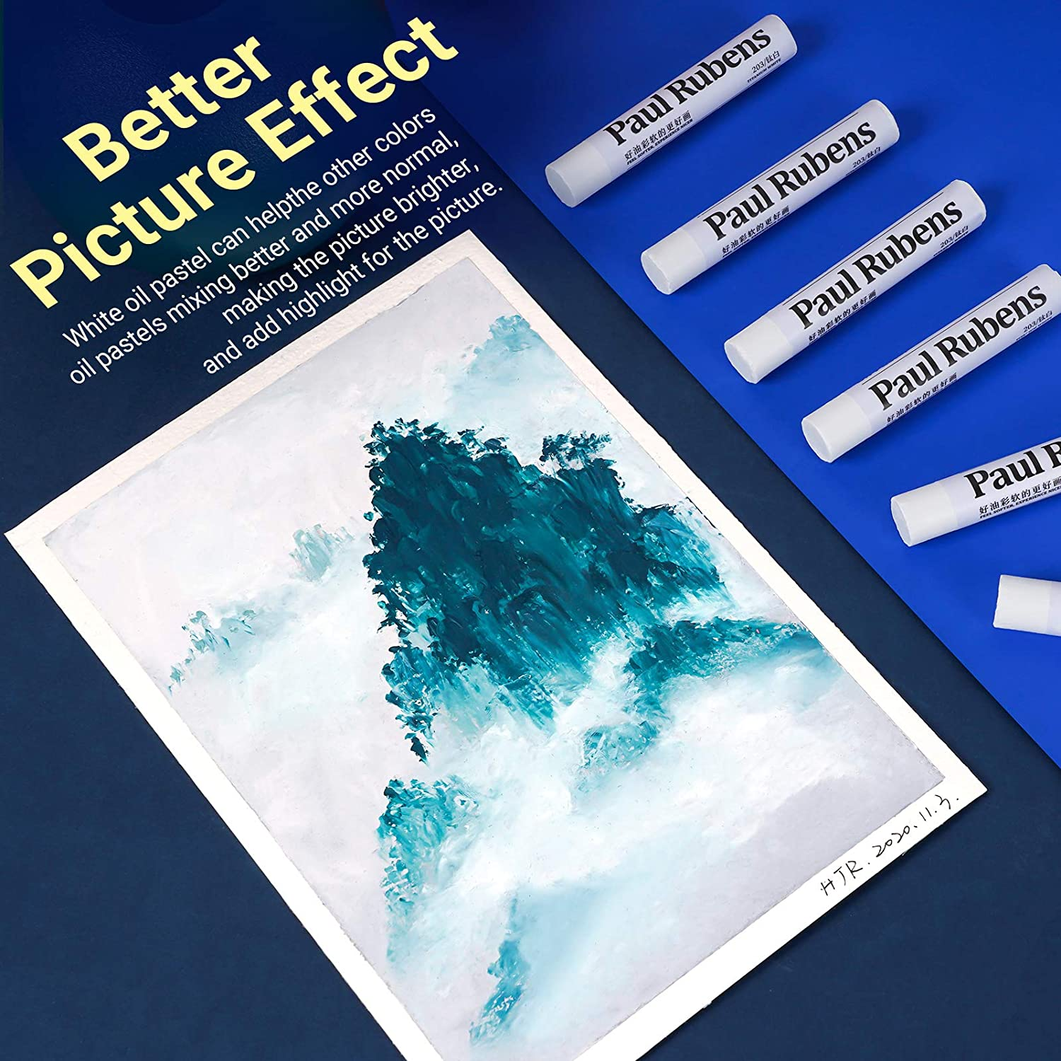 Paul Rubens White Oil Pastels (6-Pack) - Ultra-Soft & Blendable - Perfect for Clouds, Waves, Snow Highlights and Color Mixing - Pastel Sticks for Painting Techniques image number 3