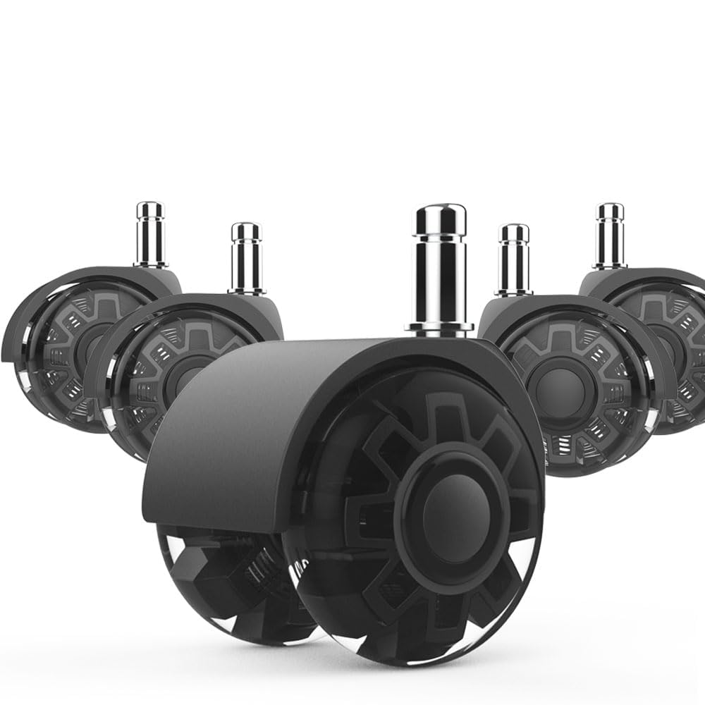 Office Chair Wheels Casters-Protection for Hardwood Floors and Carpet, Heavy Duty Silent Computer Chair Wheels with Standard Stem 7/16&Prime;* 7/8&Prime;(11Mm*22Mm),Office Furniture Casters Set of 5(Black)